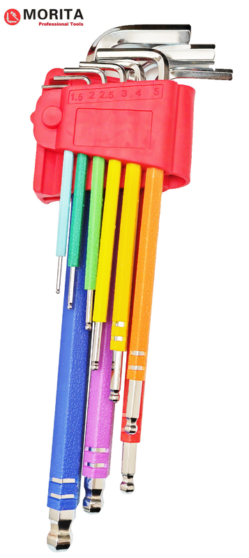 Schraubenzieher und Steckdosensatz Mehrfarbiger Ball End Allen Schlüssel Set 9 Stück CR-V Stahl Diamantförmige Tipps Design