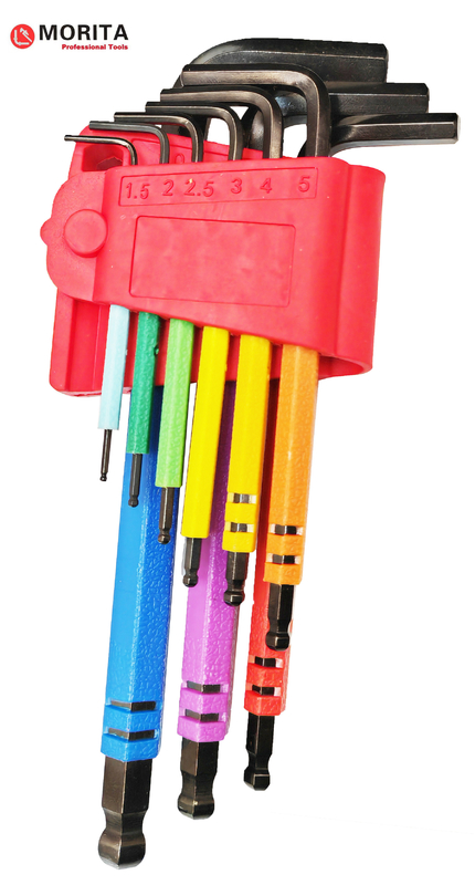 Schraubenzieher und Steckdosensatz Mehrfarbiger Ball End Allen Schlüssel Set 9 Stück CR-V Stahl Diamantförmige Tipps Design
