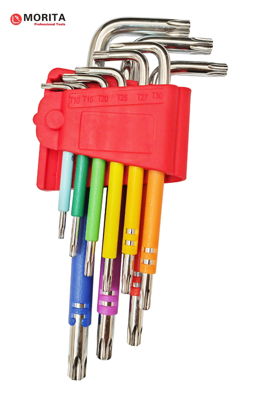 Schraubenzieher und Steckdosensatz Mehrfarbiger Torx End Allen Schlüssel 9 Stück CR-V Stahl T10-T50 Verpackung Farbkunststoff